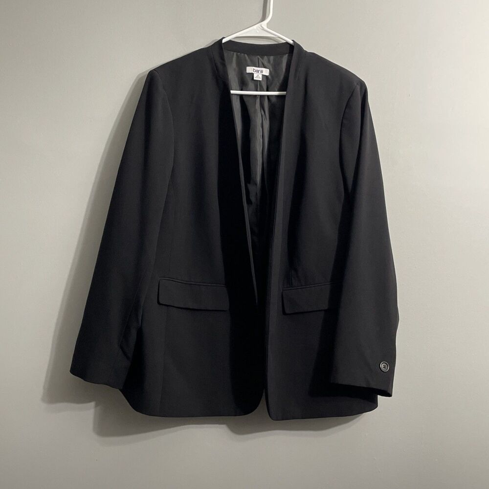 Bar III Women’s Blazer Black 1X Open Front Polished Professional Minimalist